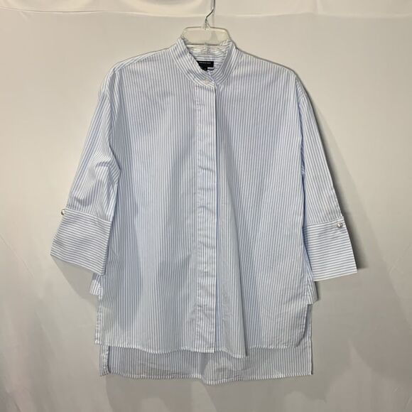 🟢3 items for $20—WHO WHAT WEAR striped top button front high neckline hi-lo hem - Picture 12 of 12